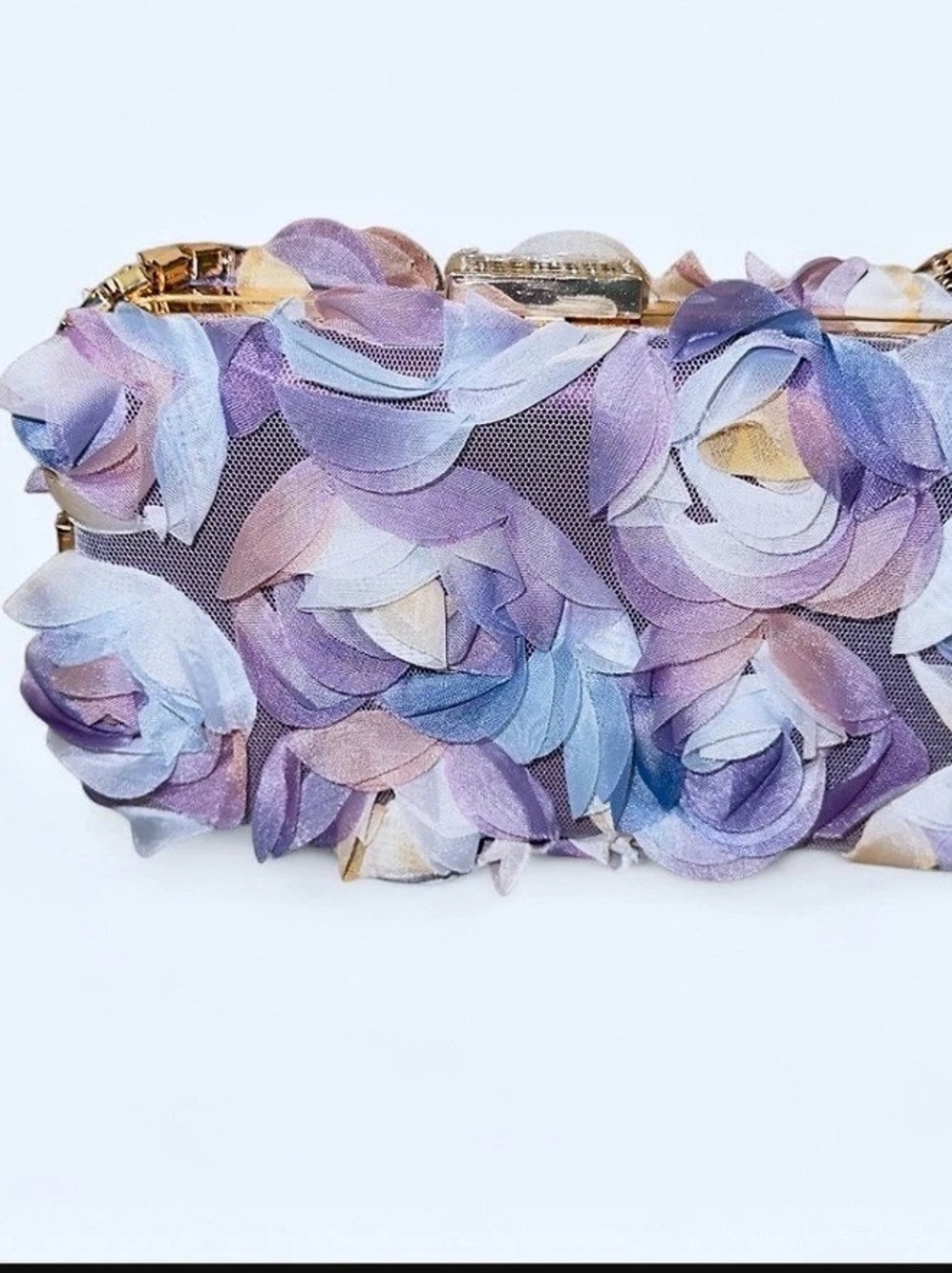 Floral Embellished Clutch in Purple & Blue Like New